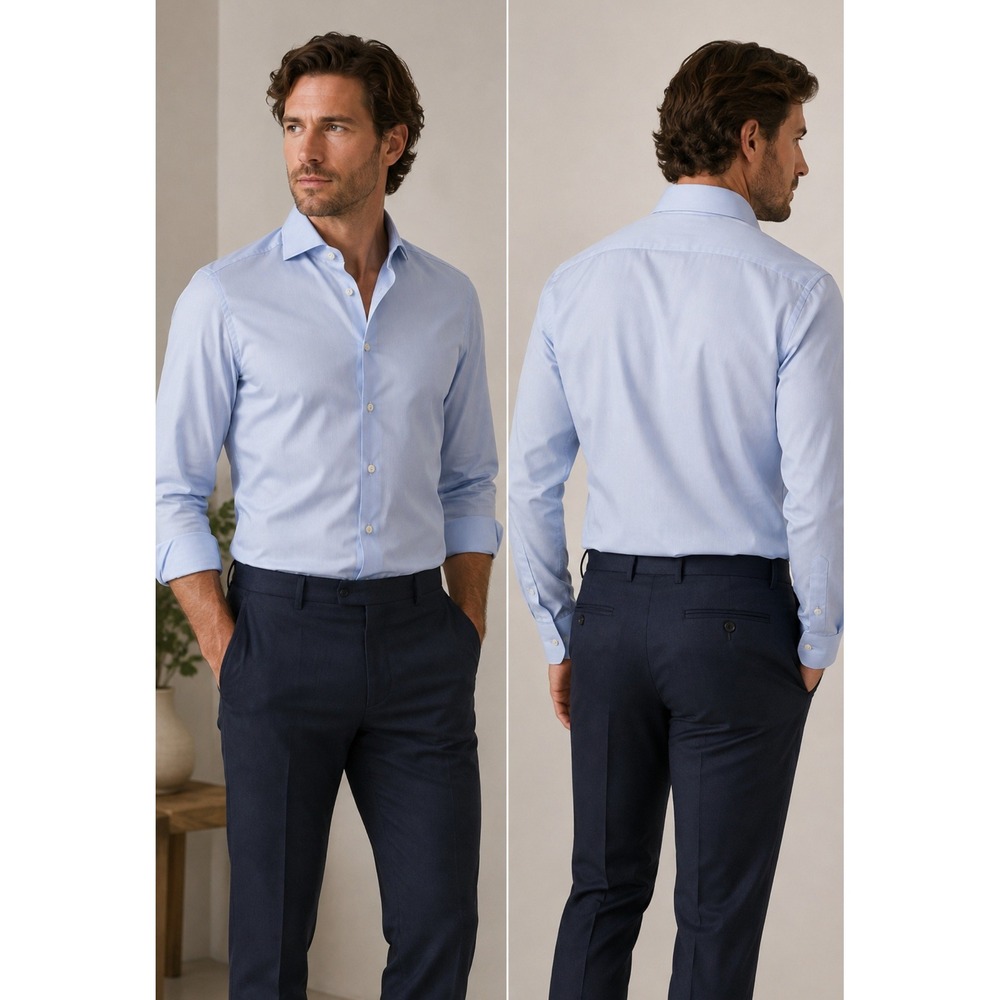 Eton Men's Light Blue Fine Stripe Dress Shirt Long Sleeve Luxury Button Up 41/16